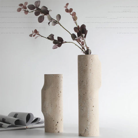 Minimalist Marble Travertine Vase – Scandinavian Table Decor