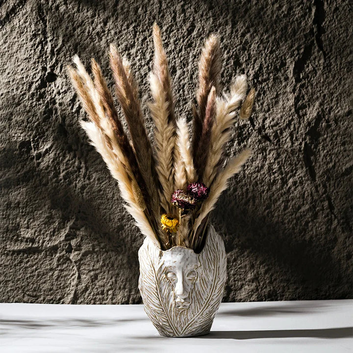 Abstract Face Ceramic Vase – Nordic Tabletop Decor