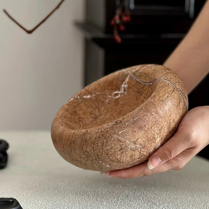 Brown Marble Bird’s Nest Bowl for Decor & Storage