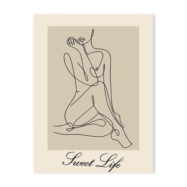 Abstract Beige Matisse Line Art Canvas for Modern Decor