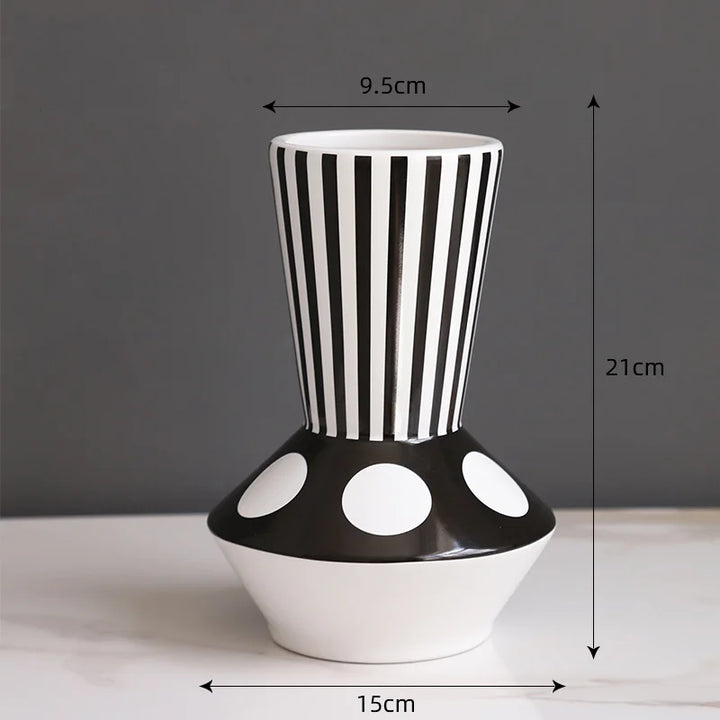 Black & White Striped Ceramic Vase – Modern Home Decor