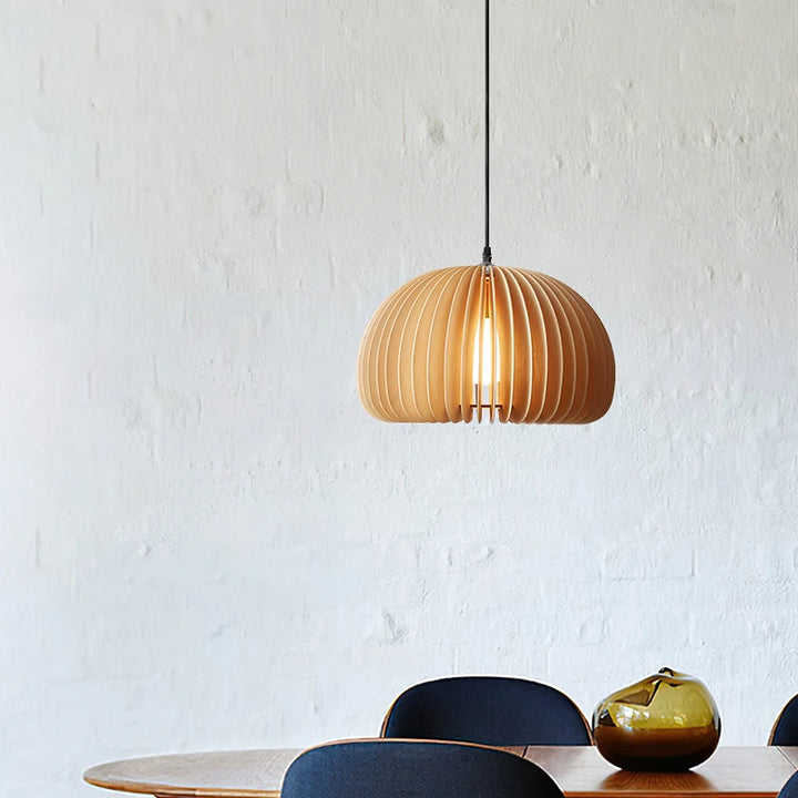 Modern Wooden Pendant Light – Japanese Style Pumpkin Chandelier for Bedroom, Restaurant, Hotel or Living Room Decor