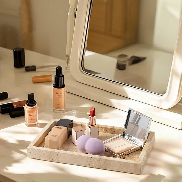 Rectangular Travertine Tray – Marble Vanity & Jewelry Organizer