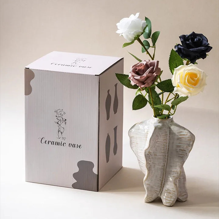 White Ceramic Vase – Modern Wabi Sabi Plant Decor