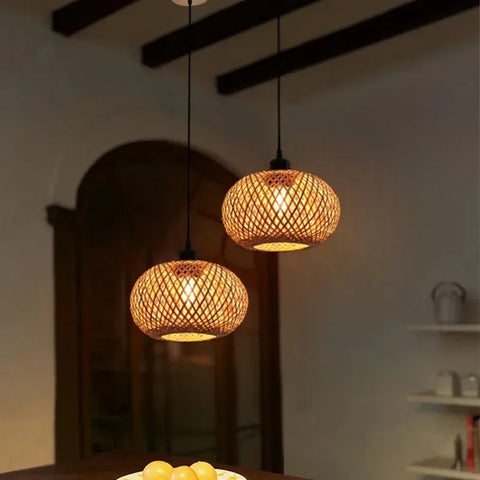 Retro Bamboo Rattan Pendant Light – Vintage LED Chandelier