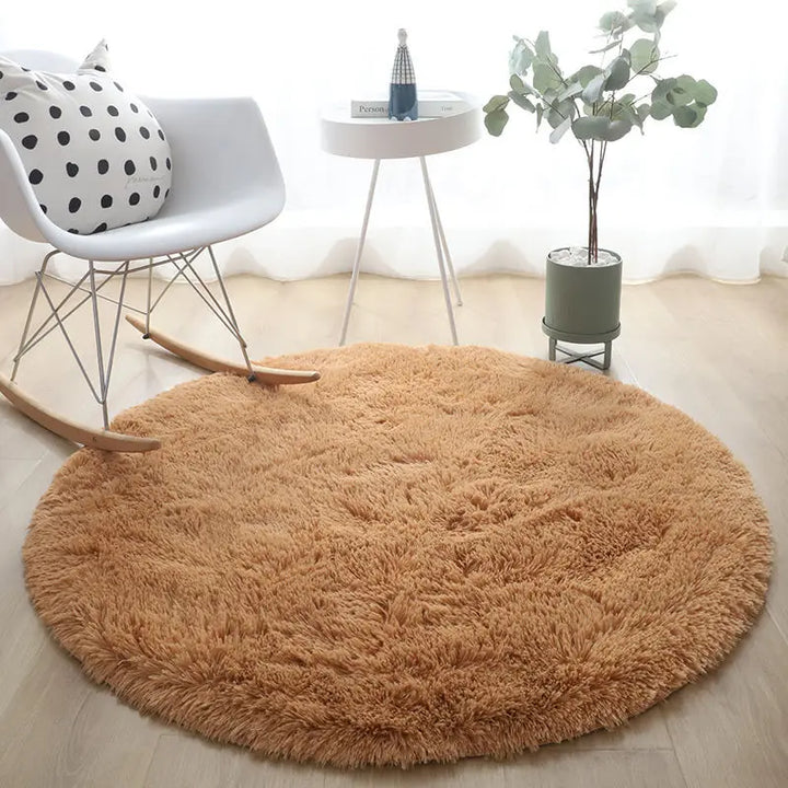Round Plush Rug – Soft Fluffy Carpet for Living Room & Bedroom