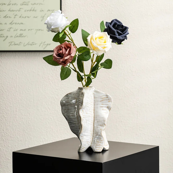 White Ceramic Vase – Modern Wabi Sabi Plant Decor