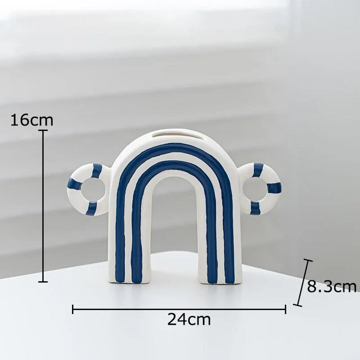 Blue and White Striped Ceramic Vase – Modern Decor