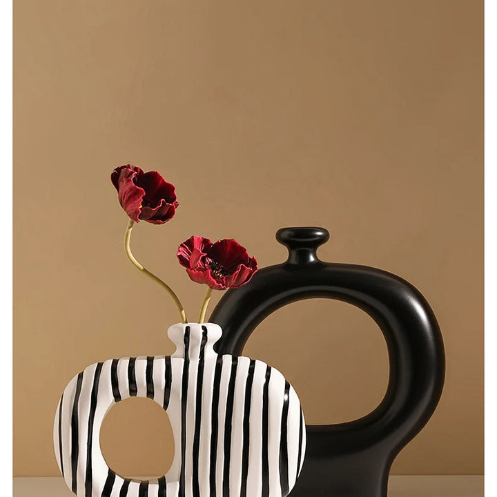 Zebra Striped Ceramic Vase – Modern Tabletop Decor