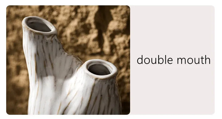Double Mouth Ceramic Vase – Wabi Sabi Nordic Home Decor