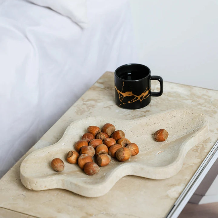 Irregular Travertine Decorative Tray for Coffee Table