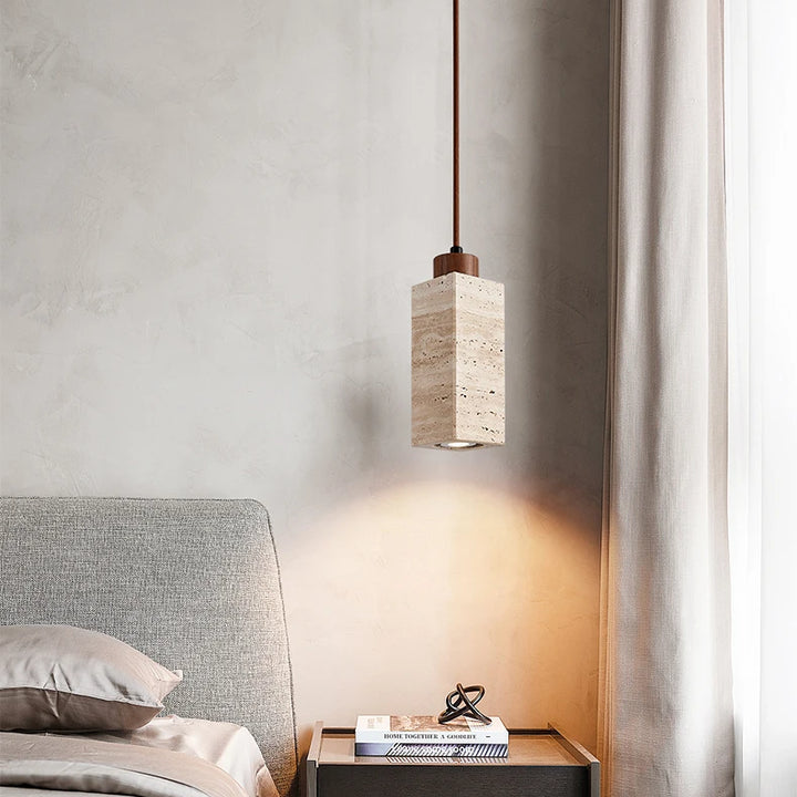 Yellow Travertine Pendant Lamp – Wabi-Sabi Marble Light
