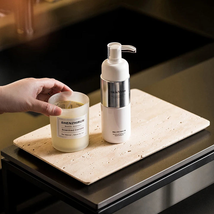 Natural Travertine Counter Tray for Bathroom & Kitchen