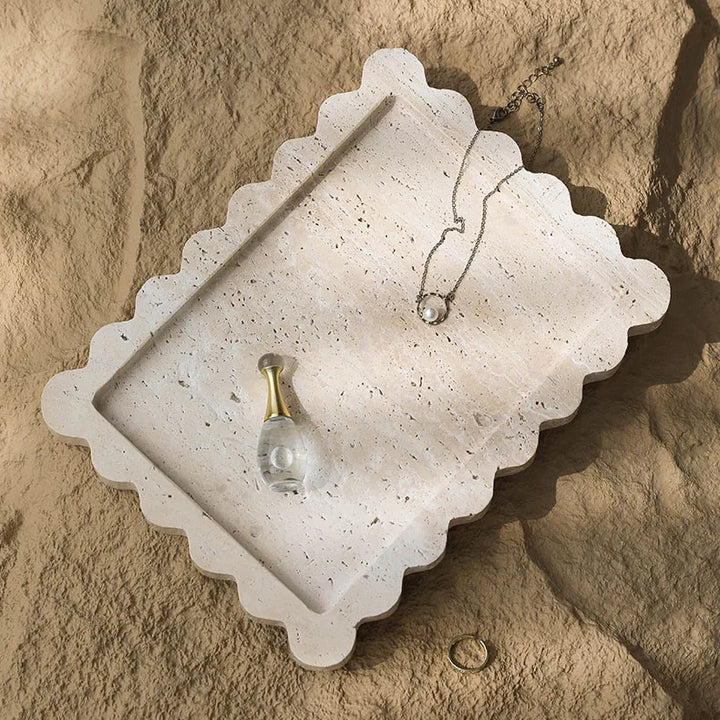 Travertine Scalloped Edge Vanity Tray
