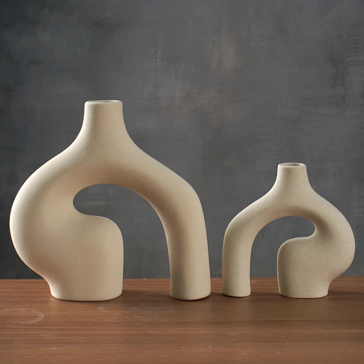 White Ceramic Nordic Vase Set – Minimalist Table Centerpiece Décor