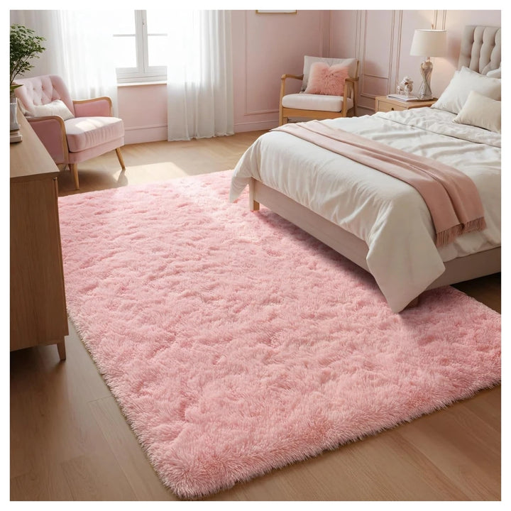 Pink Fluffy Plush Carpet – Large Kids Bedroom Area Rug