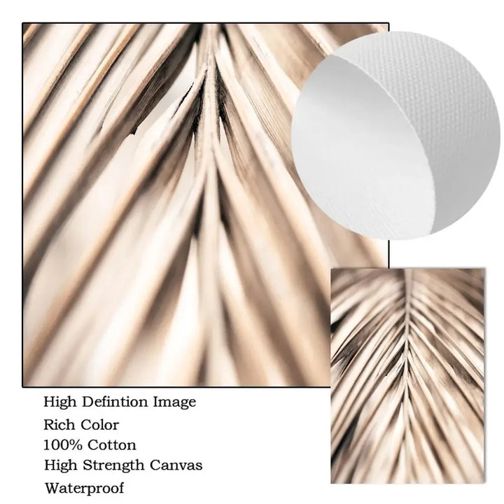 Nordic Beige Palm Leaf Canvas – Modern Wall Art Trio