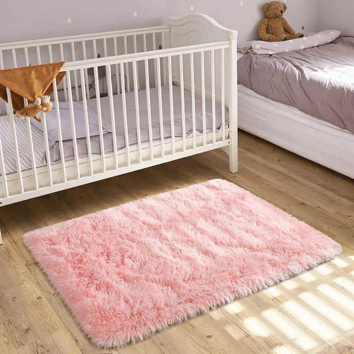 Pink Fluffy Plush Carpet – Large Kids Bedroom Area Rug