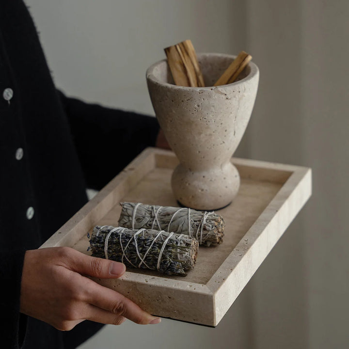 Vintage Travertine Incense Holder – Wood Palo Santo Burner