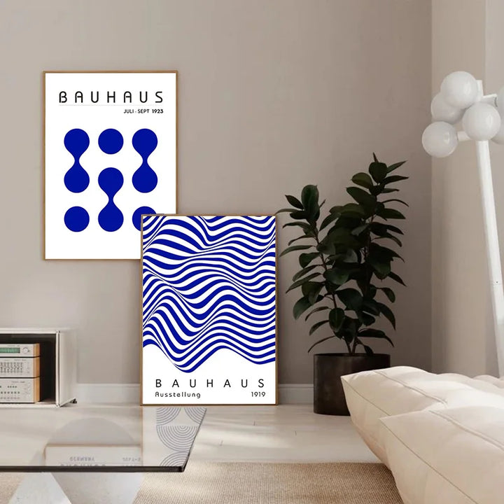 Blue Bauhaus Abstract Art Poster – Modern Canvas Wall Print