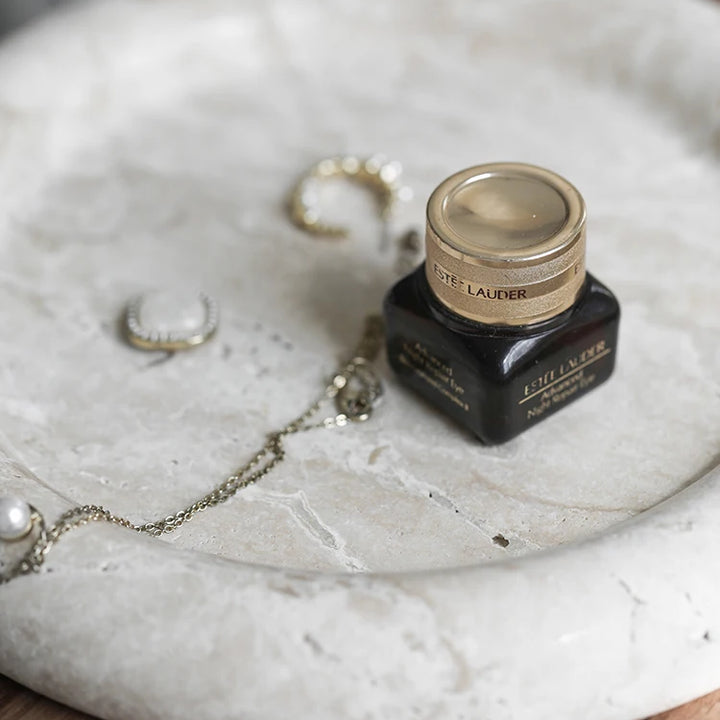 Beige Travertine Round Tray – Decorative Stone Vanity Plate