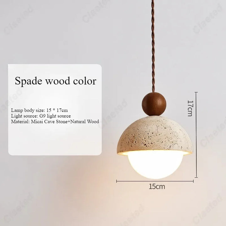 Retro LED Cave Stone Pendant Light – Creative Wooden Hanging Lamp for Dining Room, Living Room & Bedroom Decor