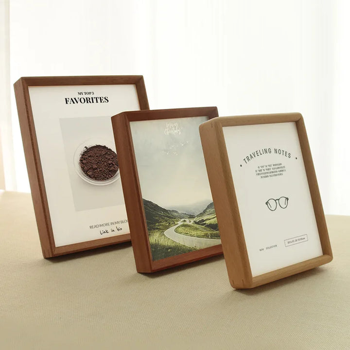Minimalist Solid Wood Photo Frame – Nordic Style Beech & Ebony Tabletop Display for Home or Office