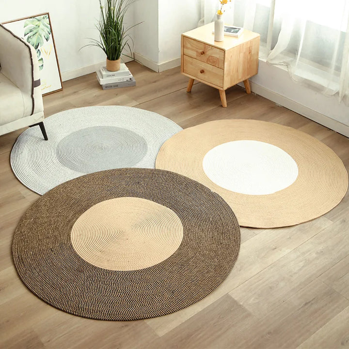 Round Woven Jute Rug with Tassels – Handmade Floor Mat