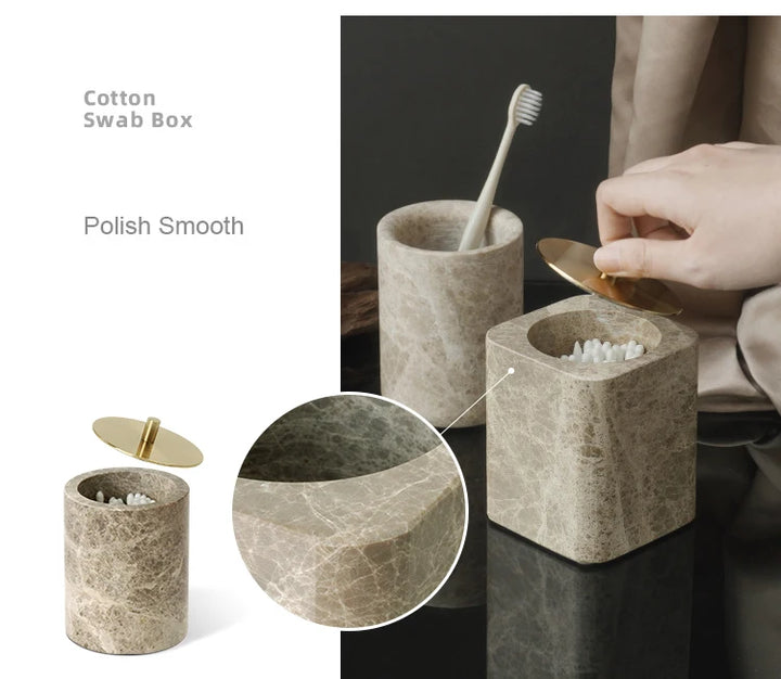 Emperador Marble Bathroom Set – Natural Stone Soap Dish & Tray