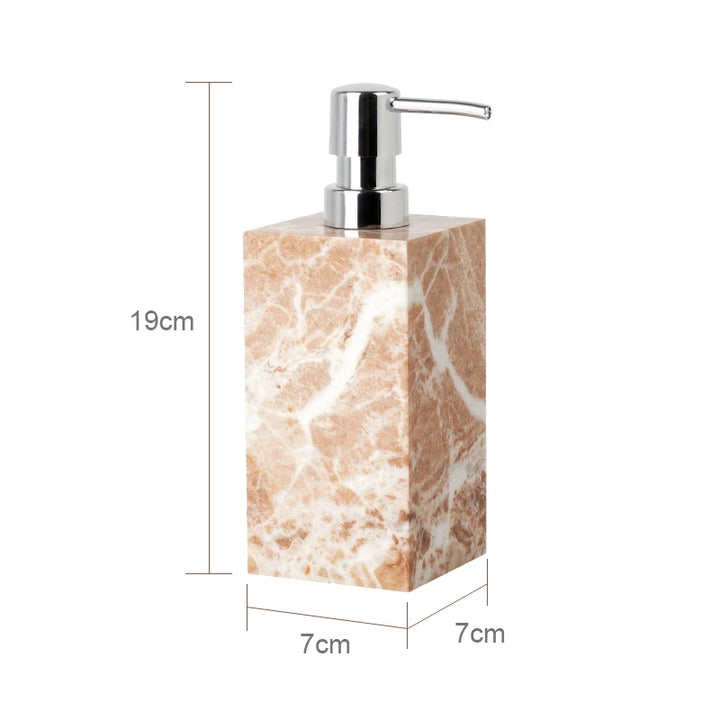Coral Pink Marble Bathroom Set – 7-Piece Natural Stone Accessories | Soap Dispenser, Toothbrush Holder, Tissue Box, Tray & More