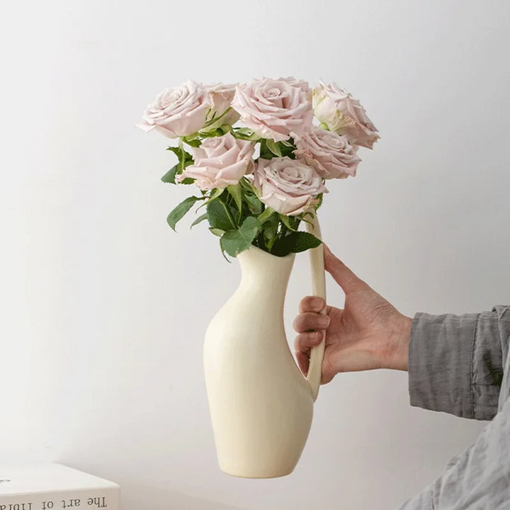 Single Ear Porcelain Vase – Modern Boho Centerpiece