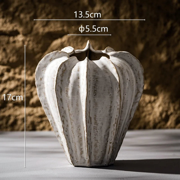 Geometric Ceramic Bud Vase – Multi-Sided Modern Vase for Dried Flowers, Pampas Grass & Boho Home Decor | Retro Tabletop Accent