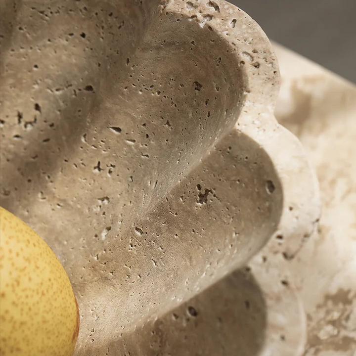 Large Travertine Ruffle Bowl – Marble Serving Tray for Home Decor