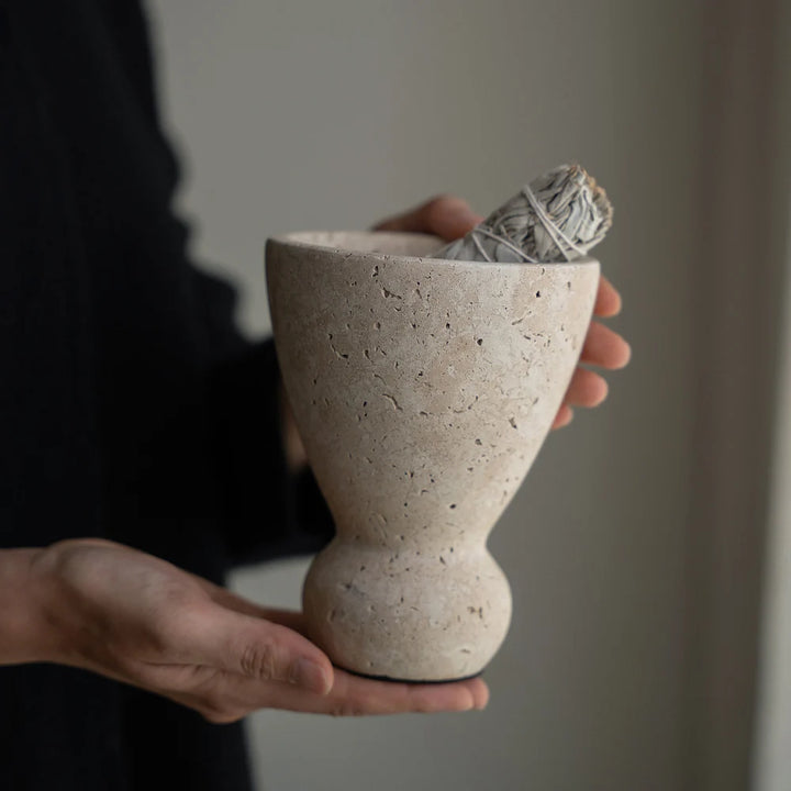 Vintage Travertine Incense Holder – Wood Palo Santo Burner