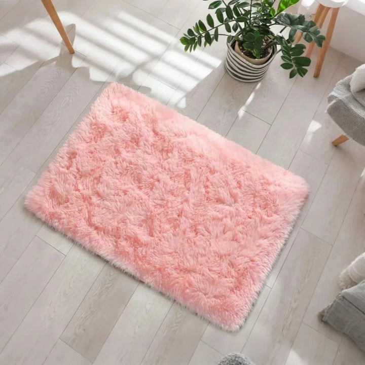 Pink Fluffy Plush Carpet – Large Kids Bedroom Area Rug