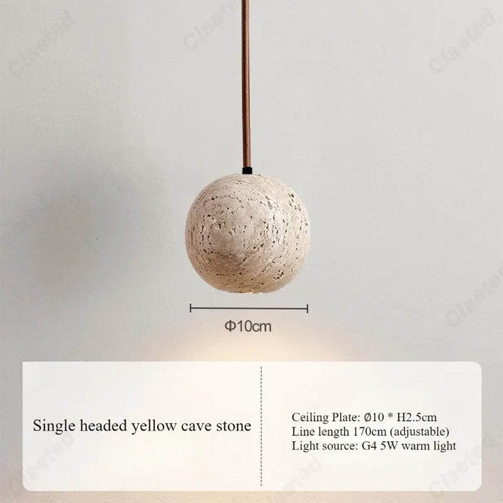 Retro LED Cave Stone Pendant Light – Creative Wooden Hanging Lamp for Dining Room, Living Room & Bedroom Decor