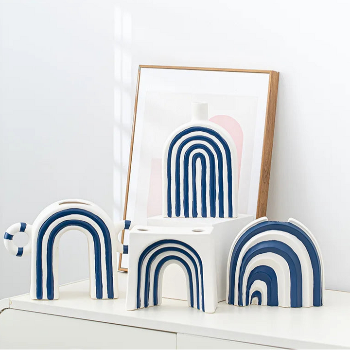 Blue and White Striped Ceramic Vase – Modern Decor
