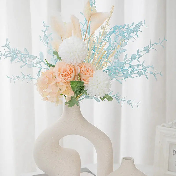 White Ceramic Nordic Vase Set – Minimalist Table Centerpiece Décor