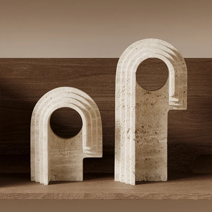 Modern Travertine Arch Sculpture – Decorative Statue