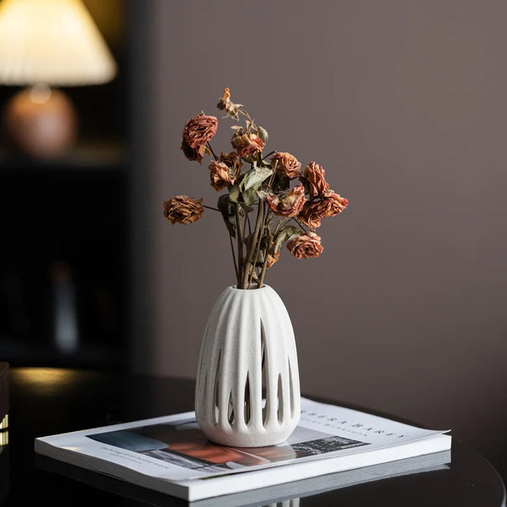Nordic Ceramic Hollow Vase – Modern Centerpiece for Home & Office