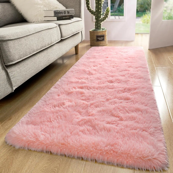 Pink Fluffy Plush Carpet – Large Kids Bedroom Area Rug