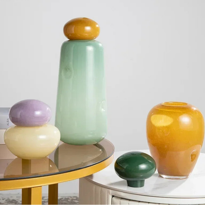 Elliptical Colored Glass Vase – Modern Desk Flower Pot