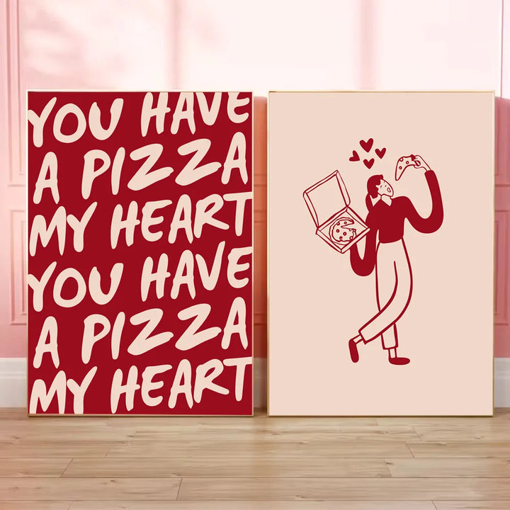 Cute Heart-Shaped Pizza Wall Art – Trendy Valentine’s Day Canvas Poster for Kitchen & Home Décor