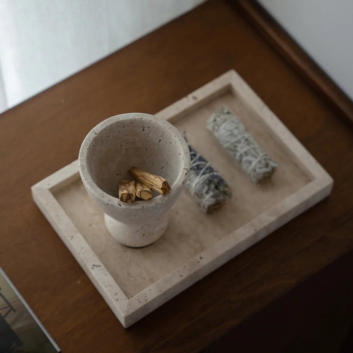 Vintage Travertine Incense Holder – Wood Palo Santo Burner