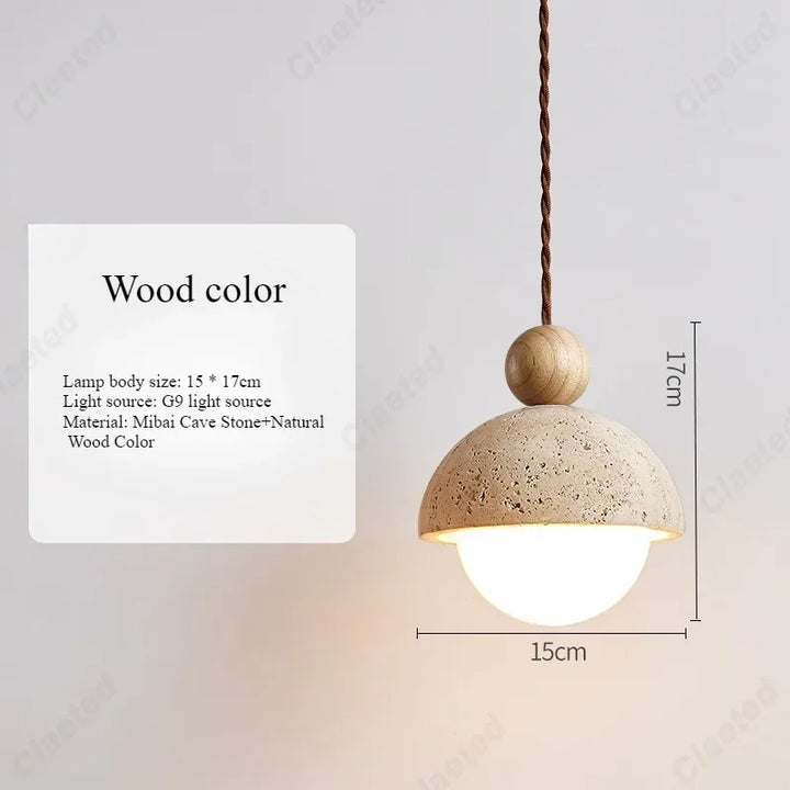 Retro LED Cave Stone Pendant Light – Creative Wooden Hanging Lamp for Dining Room, Living Room & Bedroom Decor
