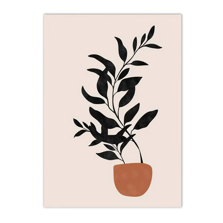 Terracotta & Mustard Sun Canvas Print – Abstract Boho Geometry and Leaf Art Mid-Century Wall Decor