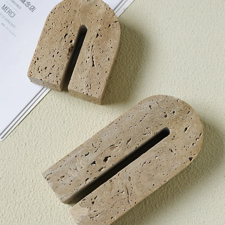 Retro Travertine Bookends – Natural Stone Book Holder