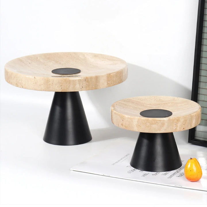 Beige Travertine Tray with Metal Base – Vintage Stone Stand