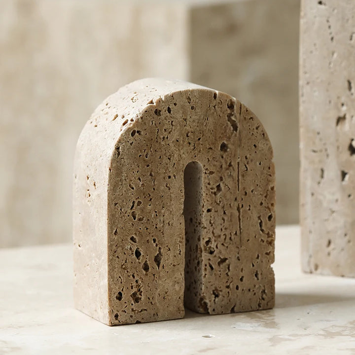 Retro Travertine Bookends – Natural Stone Book Holder