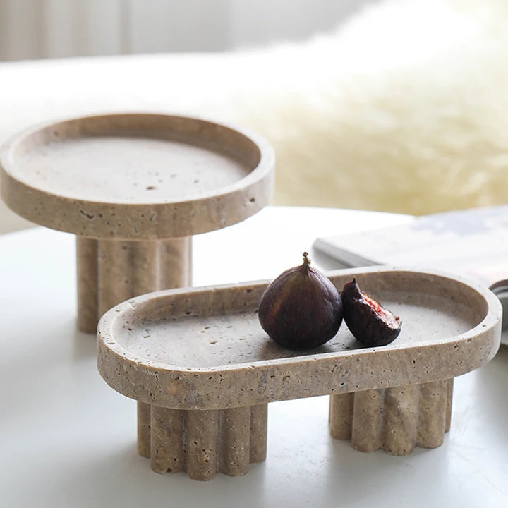 Luxury Travertine Marble Tray with Legs – Decorative Stone Serving Tray for Coffee Table, Vanity, or Candle Display